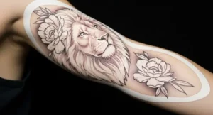 Tattoo artist designing a detailed full arm sleeve tattoo with stencil planning and shading flow across arm structure